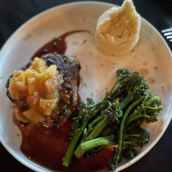 WhiskyWoods Steakhouse - Pork chop, garlic mash, broccolini - Steakhouses Near Me - Glen Rose, Texas WhiskyWoods Steakhouse - Pork chop, garlic mash, broccolini - Steakhouses Near Me - Glen Rose, Texas