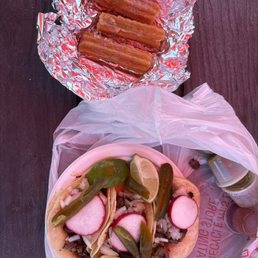 Carne Asada tacos and Churros Carne Asada tacos and Churros