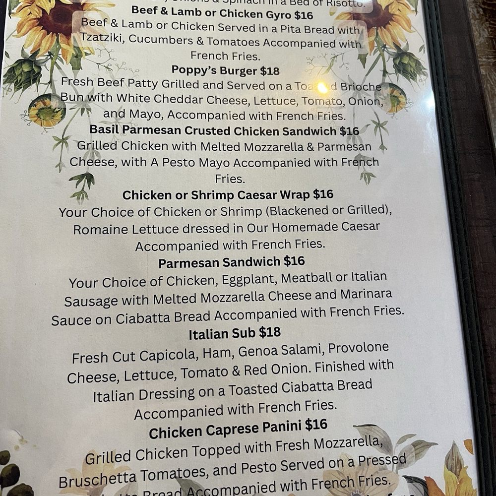 Poppys Italiano - 2025 Lunch menu - Italian Near Me - St. Augustine, Florida Poppys Italiano - 2025 Lunch menu - Italian Near Me - St. Augustine, Florida