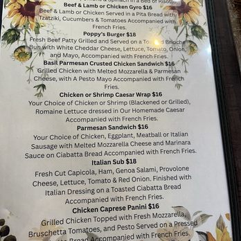 Poppys Italiano - 2025 Lunch menu - Italian Near Me - St. Augustine, Florida