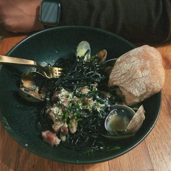 Adamo's - The Medusa (squid ink spaghetti w/ clams) - New American Near Me - Sacramento, California