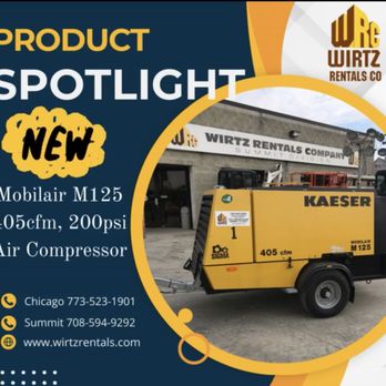 Wirtz Rentals - Introducing our new Mobilair M125, 405 com Air Compressor, 200 psi - Machine & Tool Rental Near Me - Summit, Illinois Wirtz Rentals - Introducing our new Mobilair M125, 405 com Air Compressor, 200 psi - Machine & Tool Rental Near Me - Summit, Illinois