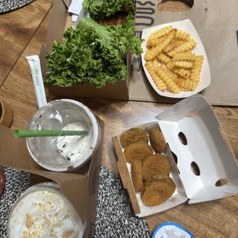 Shake Shack Encino Courtyard - Veggie Shack Lettuce Wrapped, 'Shroom Burger Lettuce Wrapped, Fries, Fried Pickles with Ranch - Burgers Near Me - Encino, California Shake Shack Encino Courtyard - Veggie Shack Lettuce Wrapped, 'Shroom Burger Lettuce Wrapped, Fries, Fried Pickles with Ranch - Burgers Near Me - Encino, California
