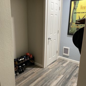 Quality Painting And Remodeling - After : they installed a wall and door to help divide the closet into a pantry and closet space. - Drywall Installation & Repair Near Me Quality Painting And Remodeling - After : they installed a wall and door to help divide the closet into a pantry and closet space. - Drywall Installation & Repair Near Me