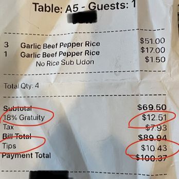 Sizzling Lunch - Receipt showing over charge in additional tip not agreed and not approved - Steakhouses Near Me - Cupertino, California Sizzling Lunch - Receipt showing over charge in additional tip not agreed and not approved - Steakhouses Near Me - Cupertino, California