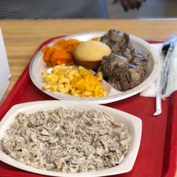 Thomas Rib Shack - Oxtail Dinner with a serving of chitterlings on the side. Oxtails and Chitterlings are only sold on Sundays.