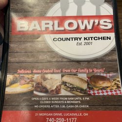 Barlow's Country Kitchen - Menu