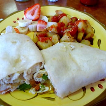 Sunrise Breakfast - Chicken & egg white burrito with home fries and fresh fruit. - Breakfast & Brunch Near Me - Norwood, Massachusetts Sunrise Breakfast - Chicken & egg white burrito with home fries and fresh fruit. - Breakfast & Brunch Near Me - Norwood, Massachusetts