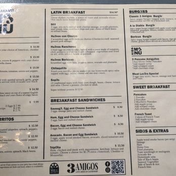 3 Amigos - Breakfast menu - Latin American Near Me - Amherst, Massachusetts