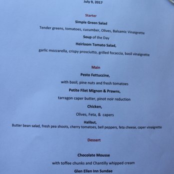 Glen Ellen Inn - The menu for my grandparents special lunch/dinner, thank you for making today so special! - Vacation Rentals Near Me - Glen Ellen, California Glen Ellen Inn - The menu for my grandparents special lunch/dinner, thank you for making today so special! - Vacation Rentals Near Me - Glen Ellen, California
