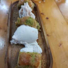 Pistachio baklava with ice cream Pistachio baklava with ice cream