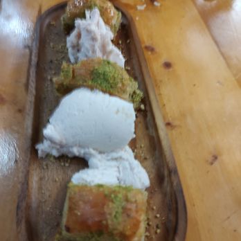 Kurdish Mediterranean - Pistachio baklava with ice cream - Mediterranean Near Me - Tully, New York Kurdish Mediterranean - Pistachio baklava with ice cream - Mediterranean Near Me - Tully, New York