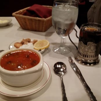 Russian Tea Time - Mushroom barley soup, black bread, hot Russian tea, pelmeni and a Russian sardine platter. I'm soooo full and soooo happy! - Russian Near Me - Chicago, Illinois Russian Tea Time - Mushroom barley soup, black bread, hot Russian tea, pelmeni and a Russian sardine platter. I'm soooo full and soooo happy! - Russian Near Me - Chicago, Illinois