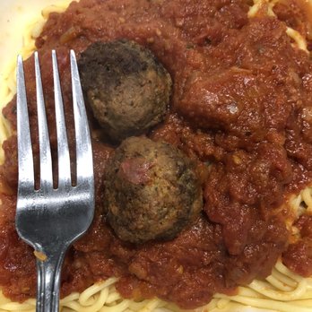 River City Pizza - 2 meatball added for $2. Should have gotten more because they're small. - Pizza Near Me - Needles, California