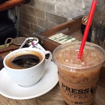 PRESS Coffee - Americano and an Iced Caramel Latte. - Coffee & Tea Near Me - San Antonio, Texas PRESS Coffee - Americano and an Iced Caramel Latte. - Coffee & Tea Near Me - San Antonio, Texas
