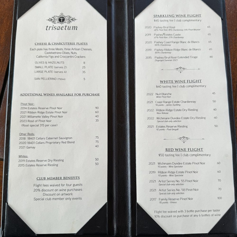 Trisaetum Winery - Menu - Wineries Near Me - Newberg, Oregon Trisaetum Winery - Menu - Wineries Near Me - Newberg, Oregon