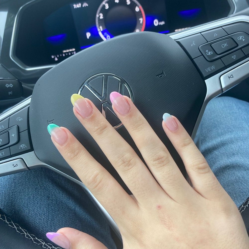 Avenue Nails - Rainbow french tip oval acrylics - Nail Salons Near Me - West Linn, Oregon Avenue Nails - Rainbow french tip oval acrylics - Nail Salons Near Me - West Linn, Oregon