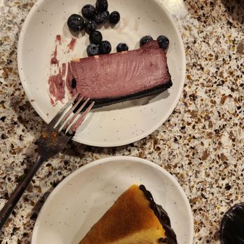 Shady Maple Smorgasbord - Boston cream pie and so.e type of cheesecake with blueberries on the side.  Both yummy! - Do-It-Yourself Food Near Me - East Earl, Pennsylvania