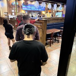 Line for pizza pick up.