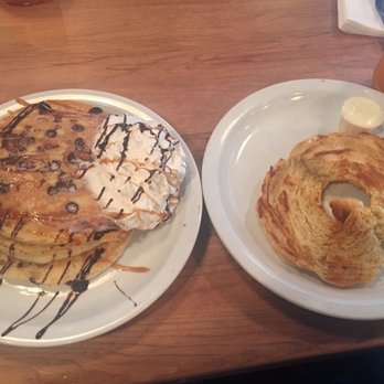 Brownstone Pancake Factory - Whipped cream topping tipped over but wow look at those turtle pancakes. - Breakfast & Brunch Near Me - Edgewater, New Jersey