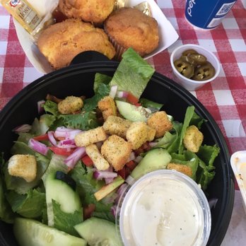 Big John's Texas BBQ - Corn muffins - definitely on the sweeter side. Garden salad - remained untouched for most of the meal - Barbeque Near Me - Page, Arizona