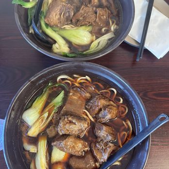 Tasty Palace - beef noodle soup (top) & spicy beef noodle soup (bottom) - Chinese Near Me - Davis, California