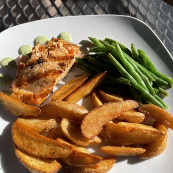 My Way Tavern - Salmon was so good & love wedges! The green beans were really nice with a garlic flavor. - New American Near Me - Raleigh, North Carolina My Way Tavern - Salmon was so good & love wedges! The green beans were really nice with a garlic flavor. - New American Near Me - Raleigh, North Carolina
