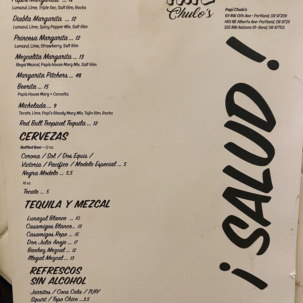 Papi Chulo's - 6/24 menu - Tacos Near Me - Portland, Oregon