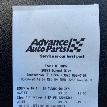 Advance Auto Parts - Receipt - Auto Parts & Supplies Near Me - Georgetown, Delaware Advance Auto Parts - Receipt - Auto Parts & Supplies Near Me - Georgetown, Delaware