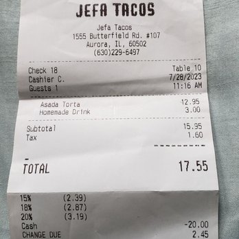 Jefa Tacos - Proof of purchase - Mexican Near Me - Aurora, Illinois