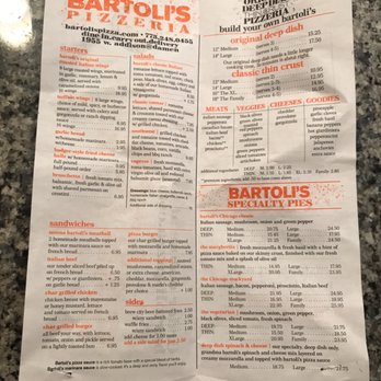 Bartoli's Pizzeria - the menu that came along with carry out - Pizza Near Me - Chicago, Illinois Bartoli's Pizzeria - the menu that came along with carry out - Pizza Near Me - Chicago, Illinois