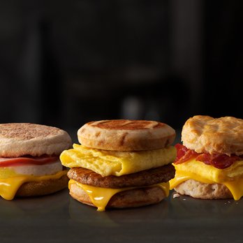 McDonald's - three breakfast sandwiches on a table - Burgers Near Me - Pendleton, Indiana