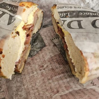 Bagel Exchange - Jalapeno cheese bagel sandwich with eggs, bacon, sausage & cream cheese - Coffee & Tea Near Me - Alhambra, California