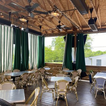 Pig Candy BBQ - Outside Covered Patio with Draping. - Barbeque Near Me - Cincinnati, Ohio