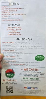 Menu photo 1 Tony's Pizza & Pasta The Colony, TX