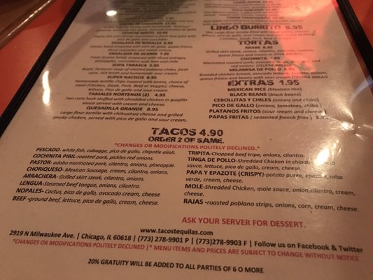 Menu photo 8 Tacos Tequilas Chicago, IL