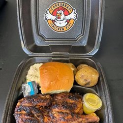 Carrubba’s Chicken Pit - 1/2 chicken, buttered spuds, coleslaw, dinner roll, Carrubba's garlic butter dipping sauce