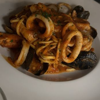 Caffé Delfini - Linguine Mare (Red) with homemade spaghetti instead of linguine - Italian Near Me - Santa Monica, California Caffé Delfini - Linguine Mare (Red) with homemade spaghetti instead of linguine - Italian Near Me - Santa Monica, California