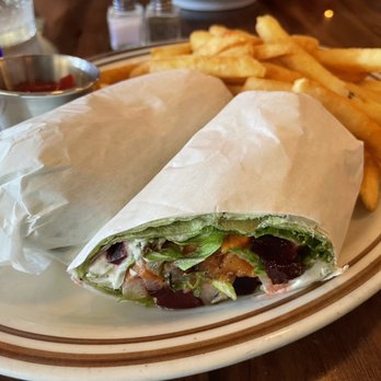 Warren Barbecue - Veggie Wrap - Seasonal grilled vegetables, goat cheese spread, baby mixed greens, balsamic, spinach wrap - Portuguese Near Me - Warren, New Jersey