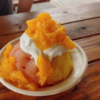 Kula Shave Ice - The tropical vibes (guava and mango shaved ice, got haupia cream in place of coconut snow cap) - Shaved Ice Near Me - Hilo, Hawaii Kula Shave Ice - The tropical vibes (guava and mango shaved ice, got haupia cream in place of coconut snow cap) - Shaved Ice Near Me - Hilo, Hawaii