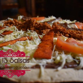 Las 15 Salsas Restaurant Oaxaqueño - a pizza with toppings - Mexican Near Me - Phoenix, Arizona Las 15 Salsas Restaurant Oaxaqueño - a pizza with toppings - Mexican Near Me - Phoenix, Arizona