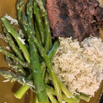 Urban Plates - Beef, Asparagus, and rice - New American Near Me - Brea, California