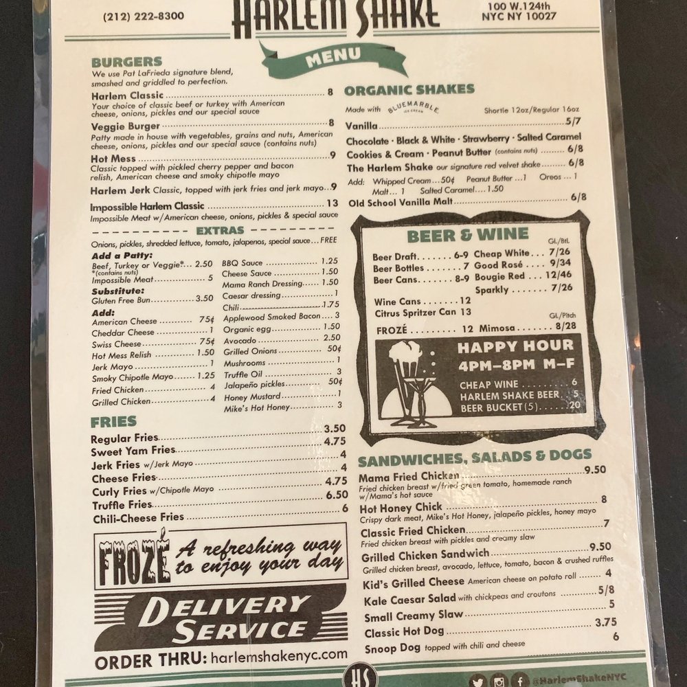 Harlem Shake - Menu - American Near Me - New York, New York Harlem Shake - Menu - American Near Me - New York, New York