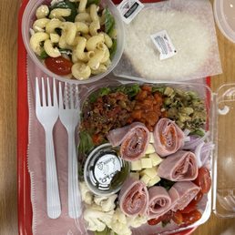 Mediterranean salad and Pasta Crudaiola