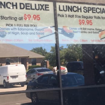 Motto Sushi - Lunch special come with 3 half rolls or 1 full roll plus Edamame, Gyoza, beef Yakiniku & salad. - Sushi Bars Near Me - Denton, Texas