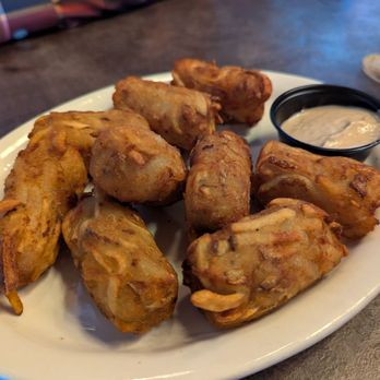 Pat and Gracie's - House made tater tots - could have been crispier, but liked the onion inside - American Near Me - Columbus, Ohio