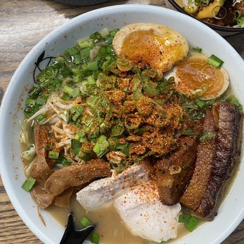 Momonoki - Extra Chili Oil + Momonoki Tonkotsu + Dinosaur Egg + Crispy Spicy Tuna - Cafes Near Me - Atlanta, Georgia Momonoki - Extra Chili Oil + Momonoki Tonkotsu + Dinosaur Egg + Crispy Spicy Tuna - Cafes Near Me - Atlanta, Georgia