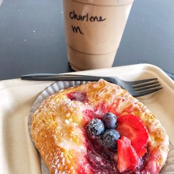 Iced latte + Summer Berry Danish by Zone 9 Bakery