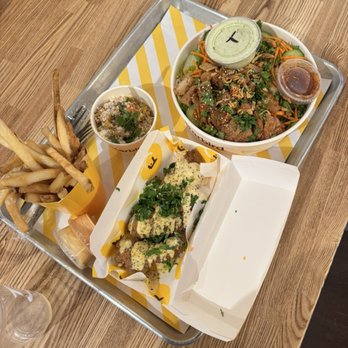 Starbird Chicken - Sweet Thai Glazed vegetarian Tenders and Sesame Ramen Crunch salad and Elote Street Corn and fries - Chicken Shop Near Me - Pleasanton, California Starbird Chicken - Sweet Thai Glazed vegetarian Tenders and Sesame Ramen Crunch salad and Elote Street Corn and fries - Chicken Shop Near Me - Pleasanton, California