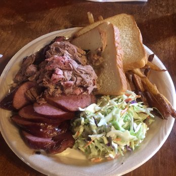 Bad Brad's B-B-Q - sausage , pulled pork , brisket , slaw , fries n bread - Barbeque Near Me - Stillwater, Oklahoma